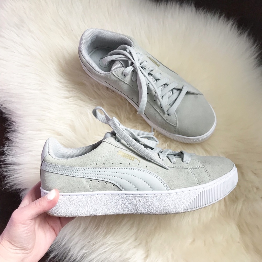 Puma Grey Suede “Vikky” Platform Sneakers